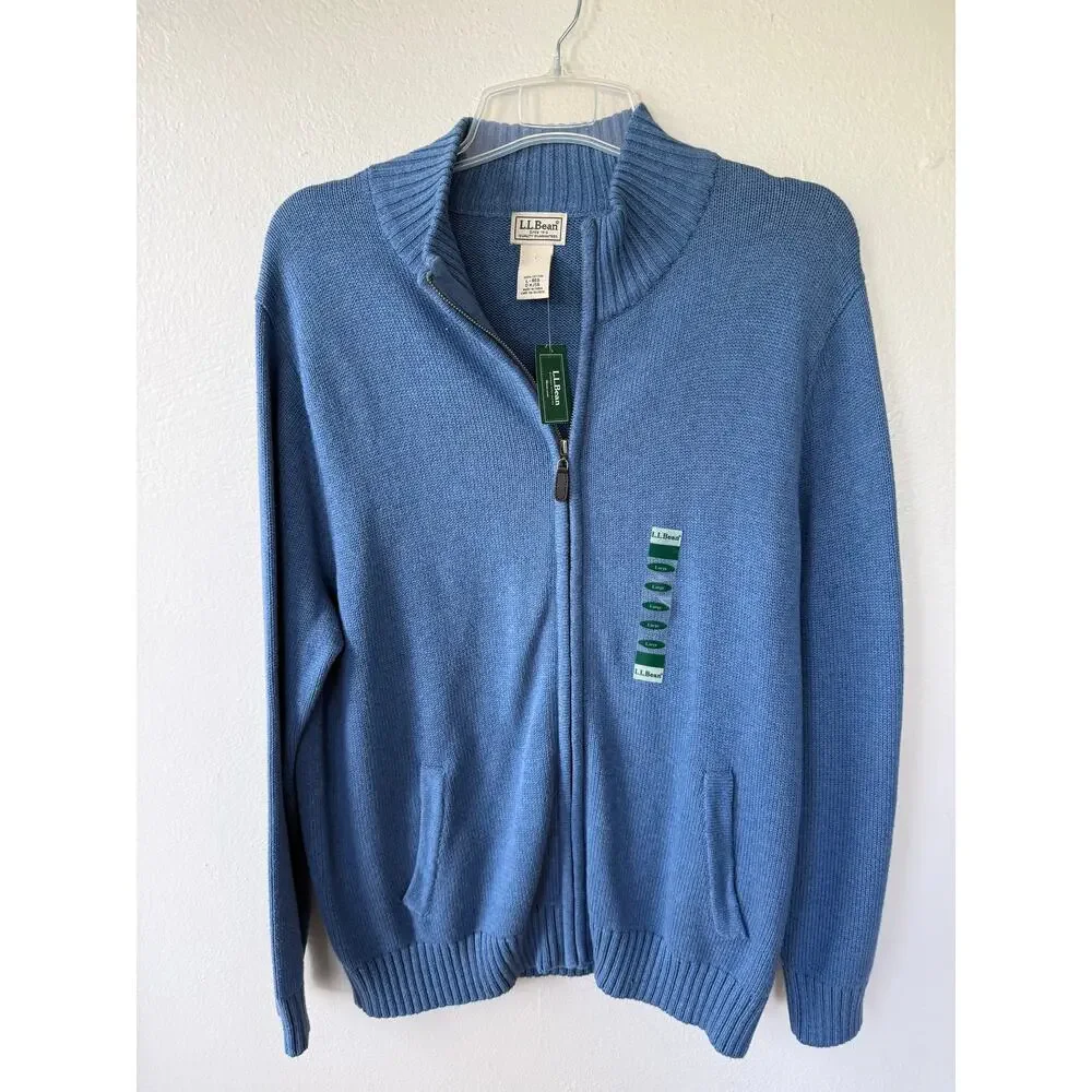 e: L.L.Bean Men’s Full Zip Cotton Cardigan Sweater Blue Large NWT